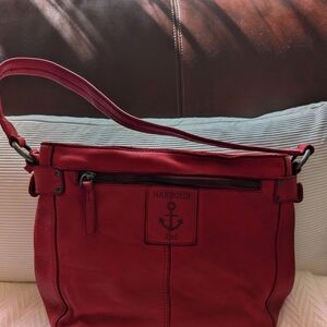 Red Leather Shoulder Bag Approx 12x9"